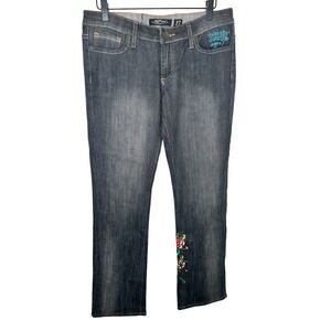 NEW Ed Hardy Embroidered Floral Skull Jeans 27 Low Rise Love Kills Y2K NWT F